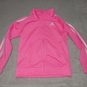 Adidas Kids Bright Pink Jacket with Silver Stripes